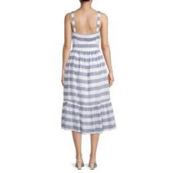 Chelsea & Theodore Belted Blue & White Sundress Flounce Ruffle Hem SZ M NEW - Picture 3 of 13